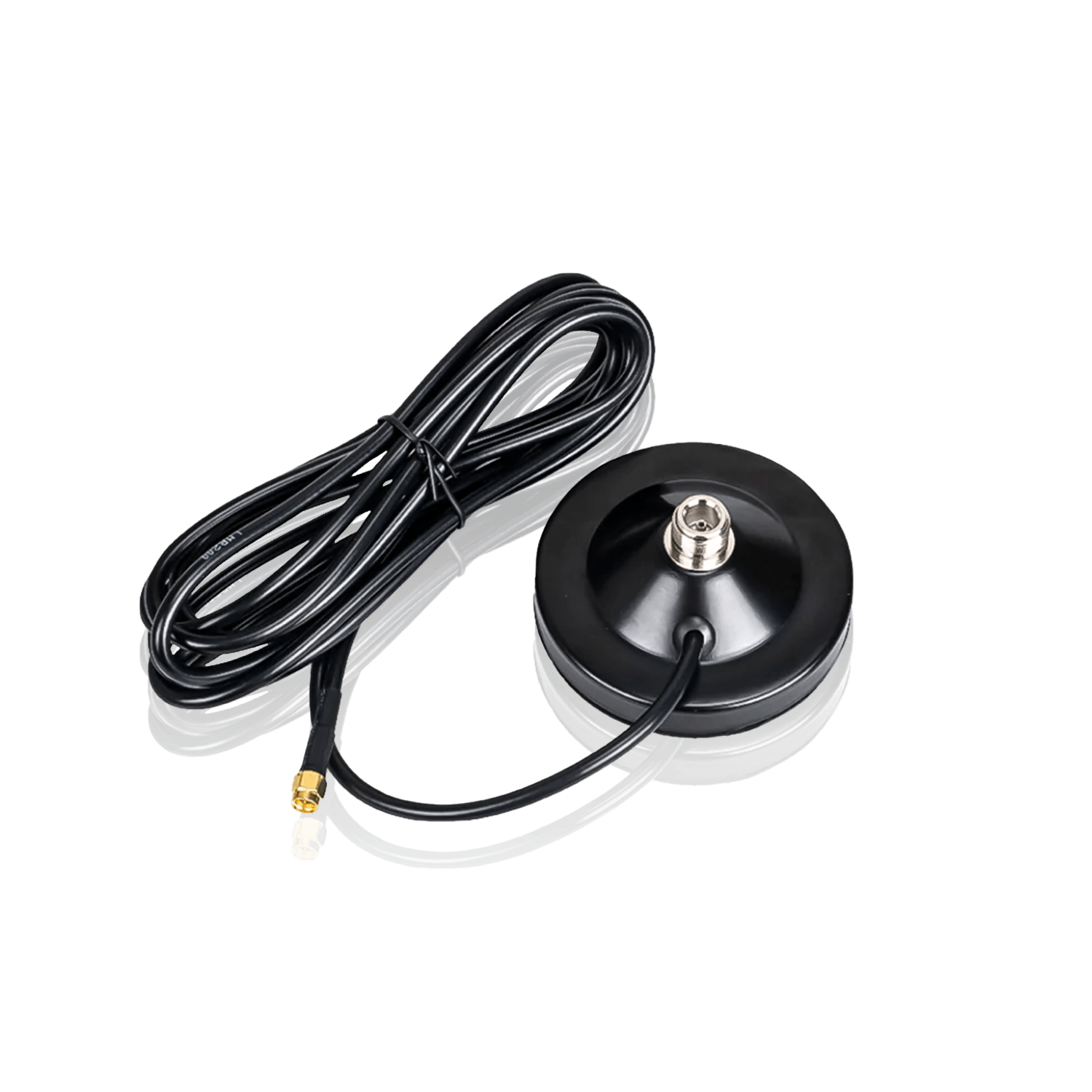 Black magnetic antenna base with coaxial cables and gold-plated SMA connectors