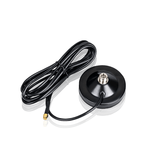 Black magnetic antenna base with coaxial cables and gold-plated SMA connectors