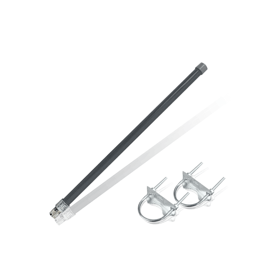 Two gray antenna elements and two U-bolt mounting kits.