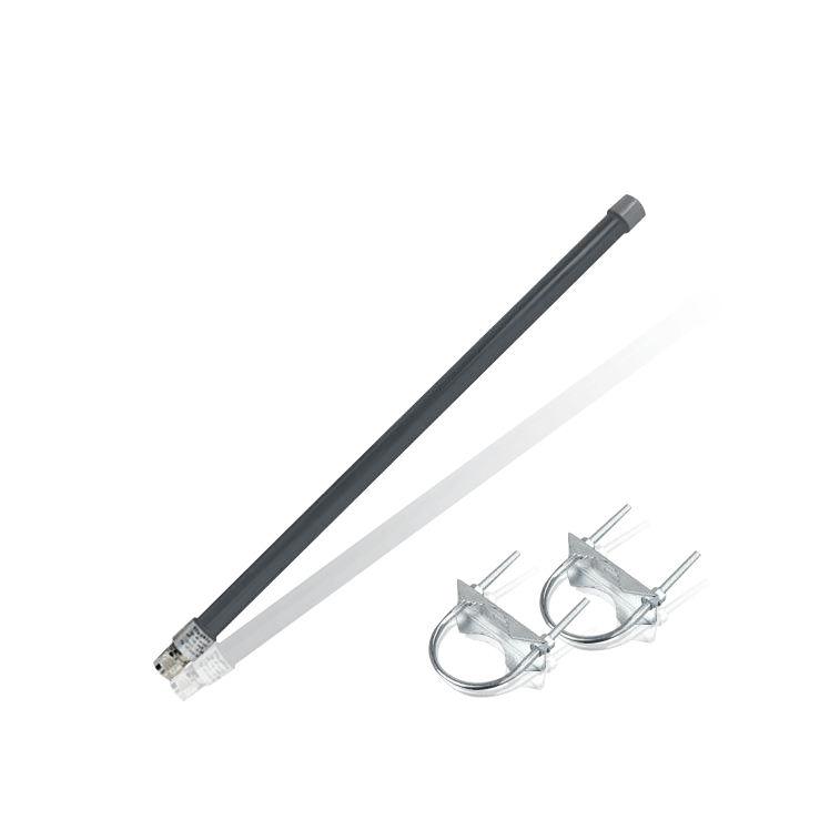 Two gray antenna elements and two U-bolt mounting kits.