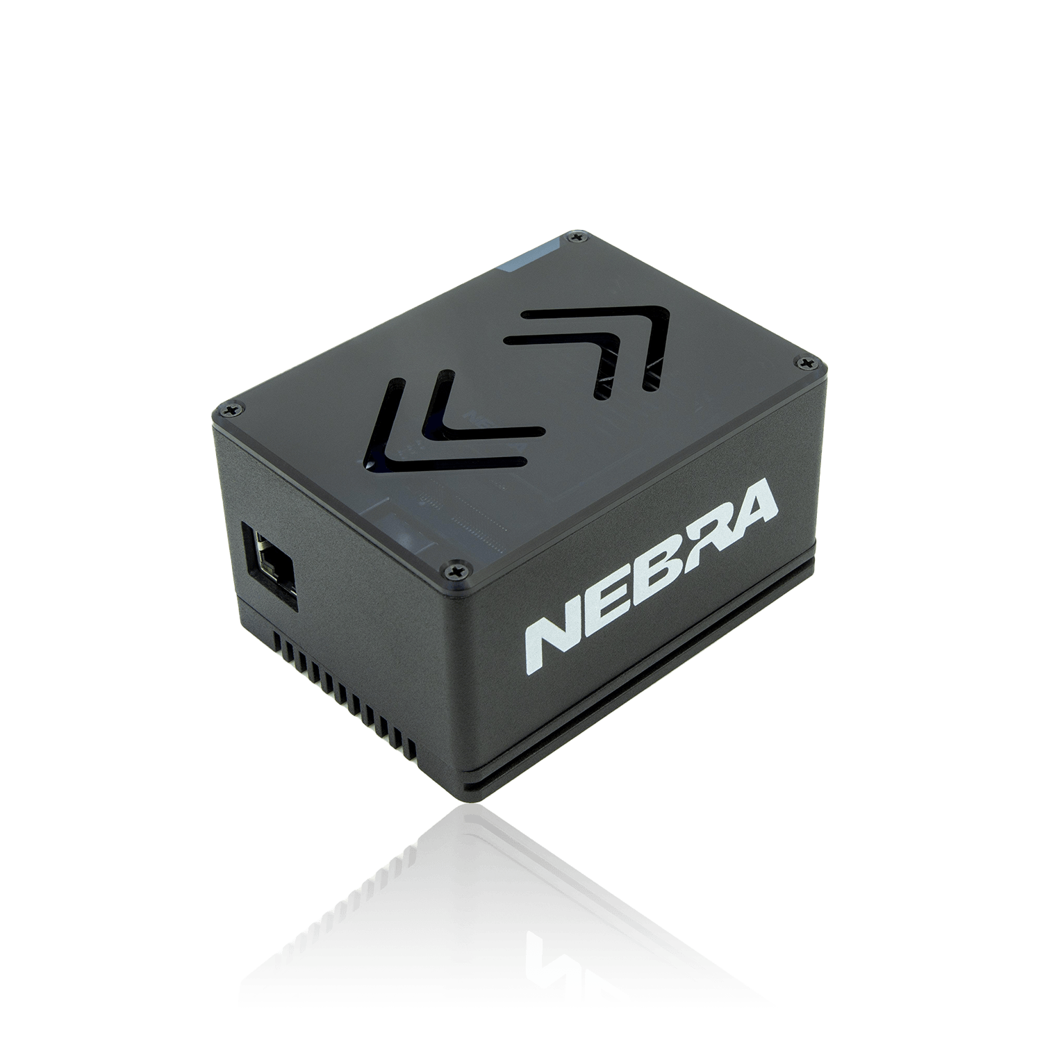 Black rectangular electronic device with vents.