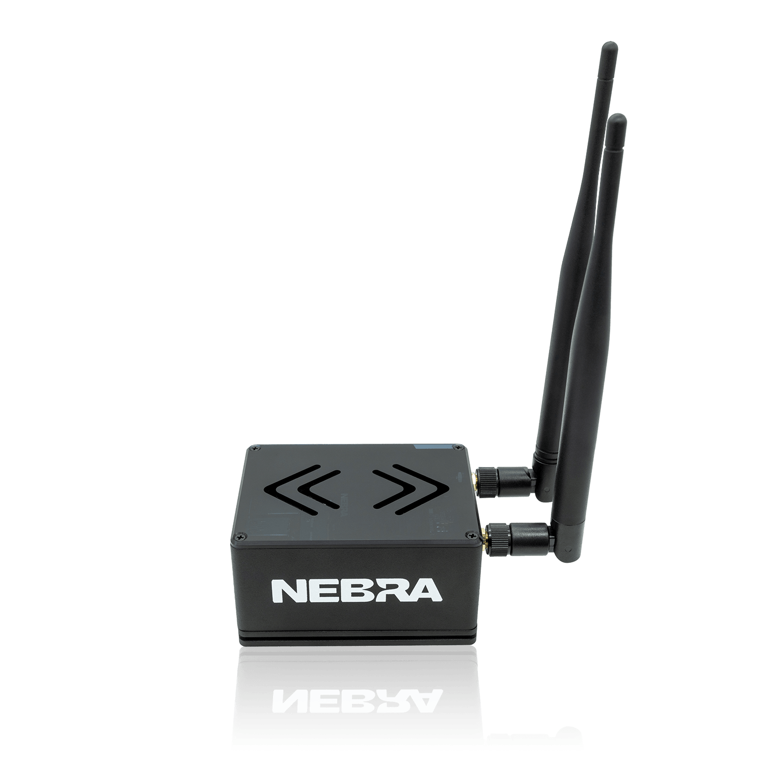 Black rectangular wireless device with two antennas.