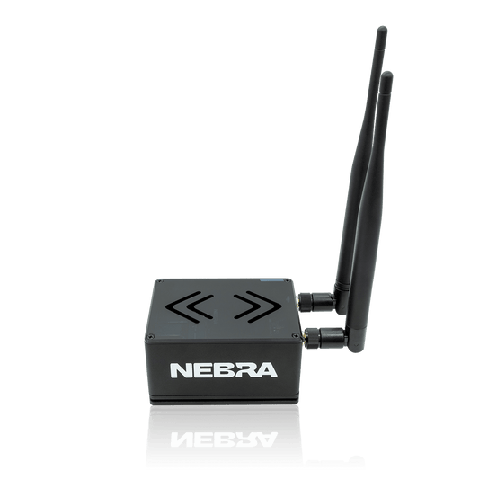 Black rectangular wireless device with two antennas.