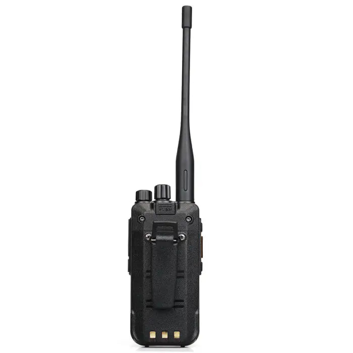 Black two-way radio with antenna.