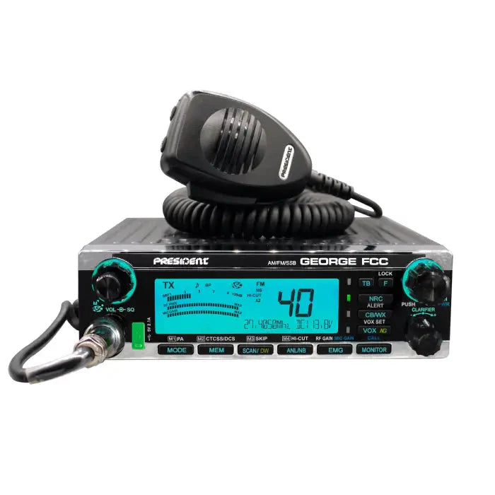 Black CB radio with microphone.