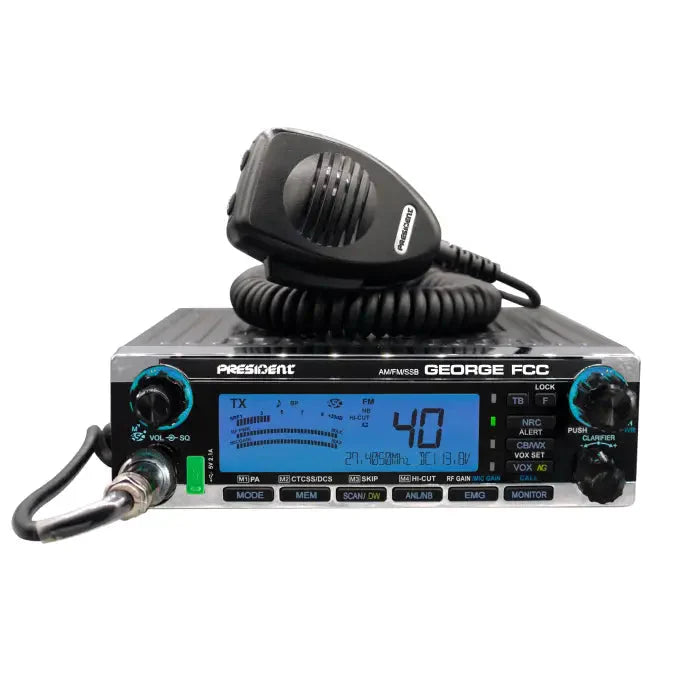 Black CB radio with microphone.