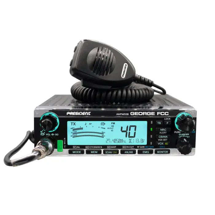 Black CB radio with microphone.