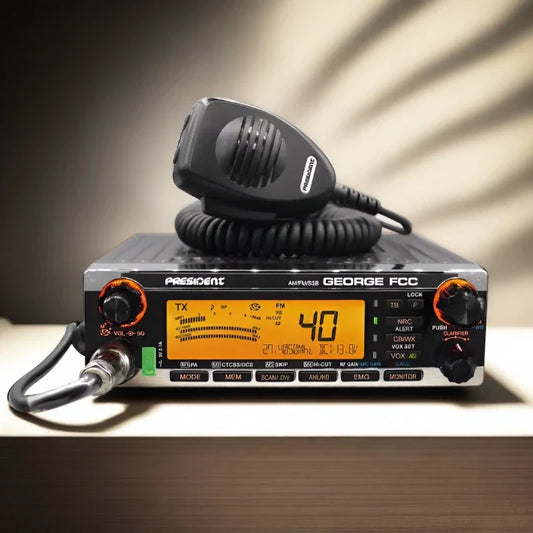 Black CB radio with microphone.
