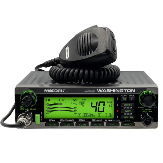 Black CB radio with microphone.