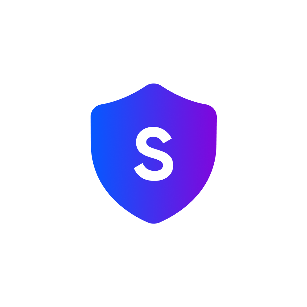 A purple and blue gradient shield with a white ’S’ in the center.