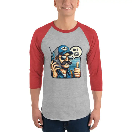 Red and gray baseball tee.