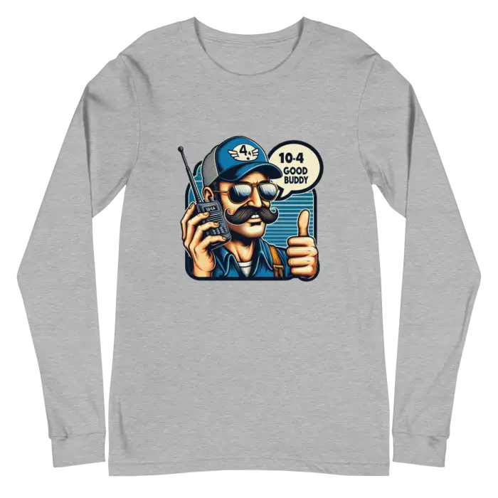 Gray long-sleeved shirt.