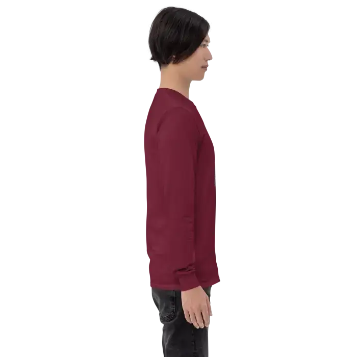 Maroon long-sleeved shirt.