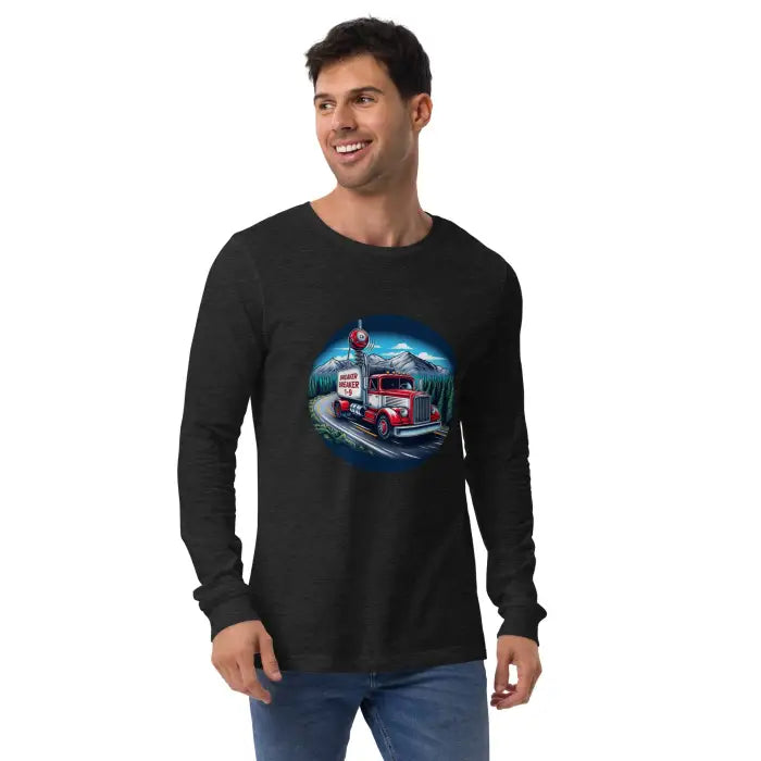 Black long-sleeve shirt with truck graphic.