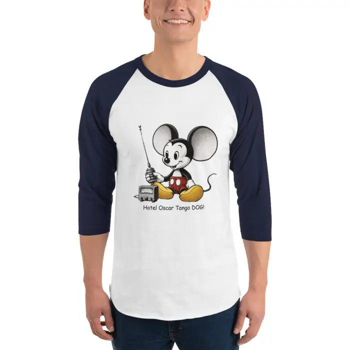 Raglan shirt with cartoon mouse.