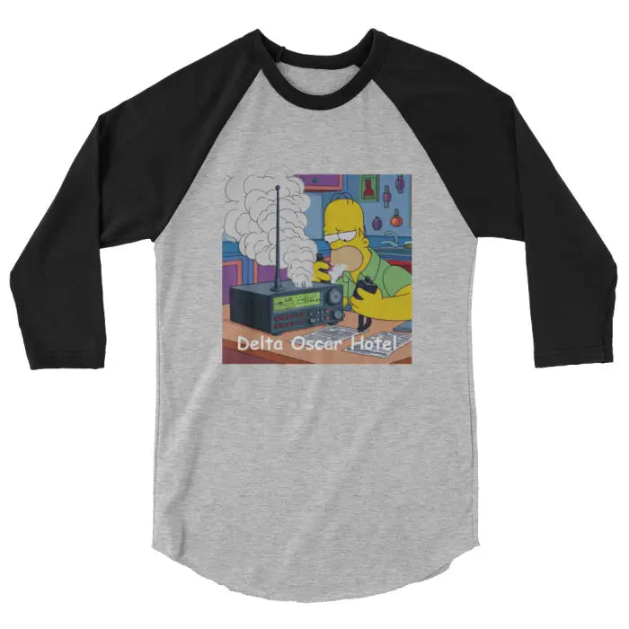Gray and black baseball tee.