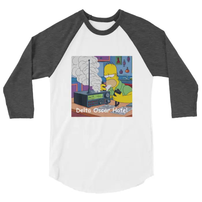 Raglan shirt with cartoon graphic.