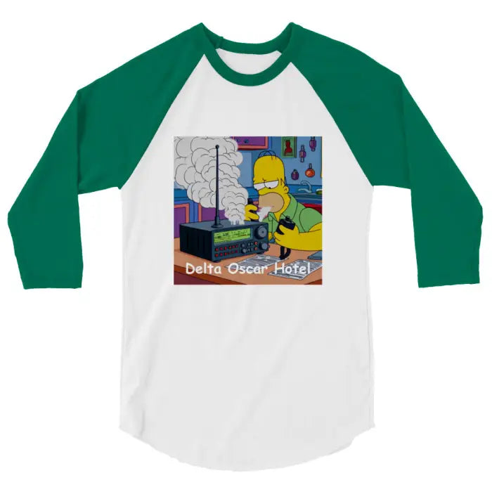 Green and white baseball tee.