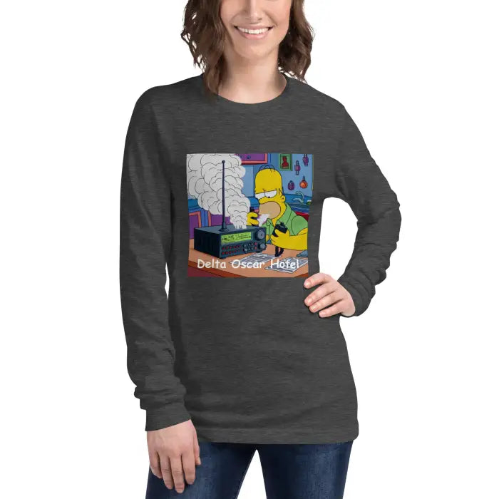 Gray long-sleeved shirt.
