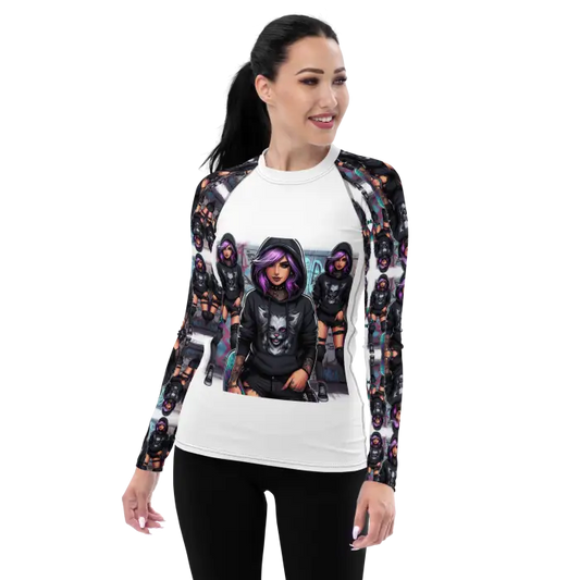 Woman’s long-sleeved rash guard.