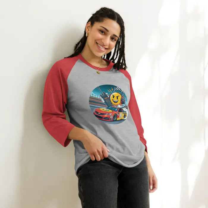 Red and gray raglan shirt.