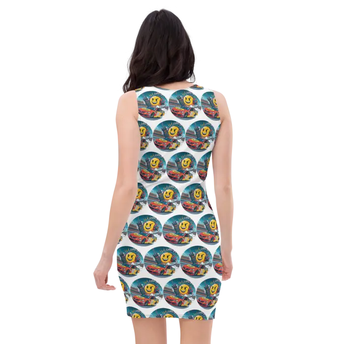 Patterned sleeveless dress.