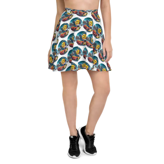 Patterned skater skirt.