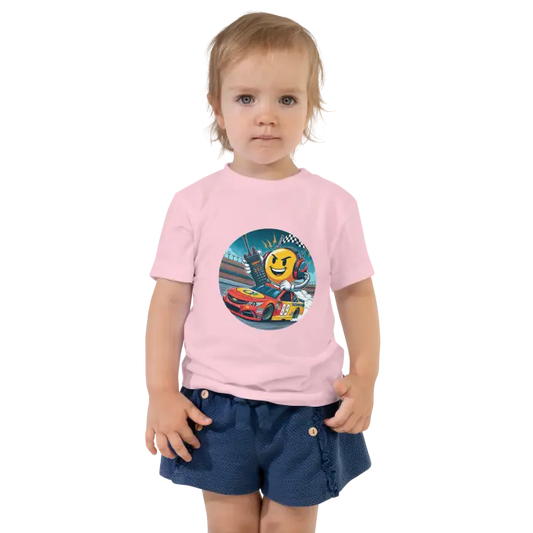 Child’s pink t-shirt with race car graphic.