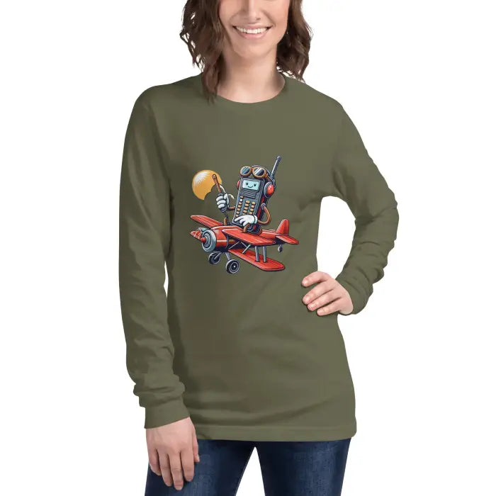 Olive green long-sleeved shirt.