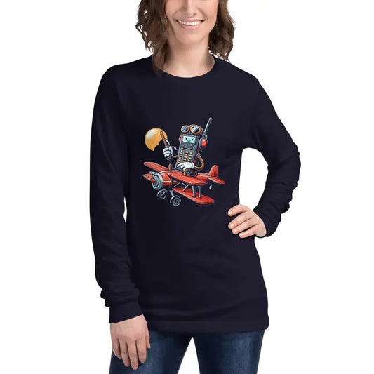 Navy long-sleeved shirt.