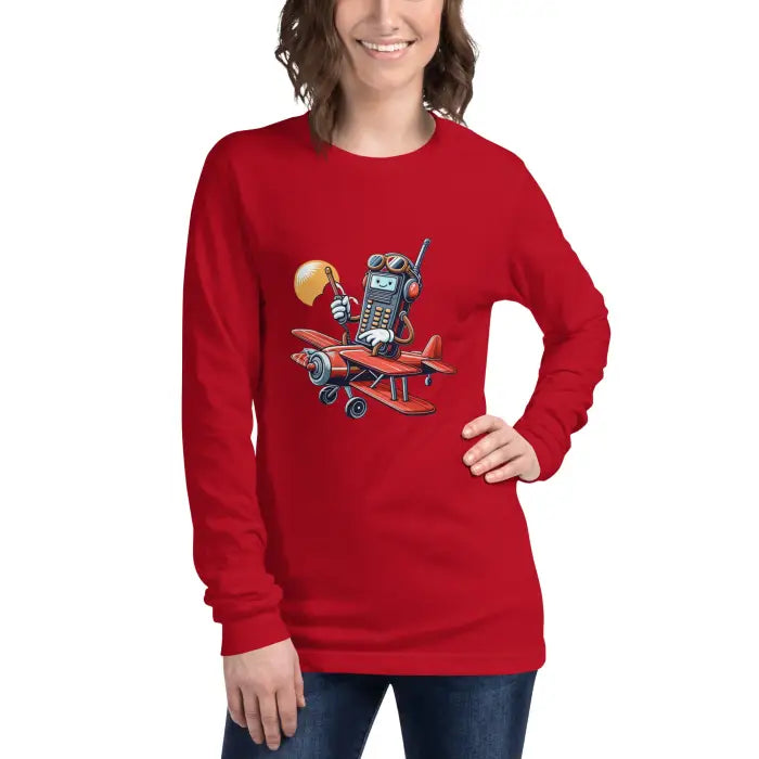 Red long-sleeved shirt.