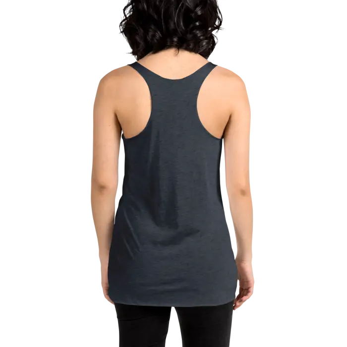 Dark gray racerback tank top.