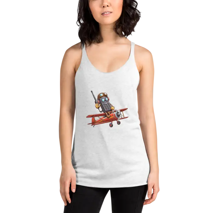 White tank top with cartoon airplane.