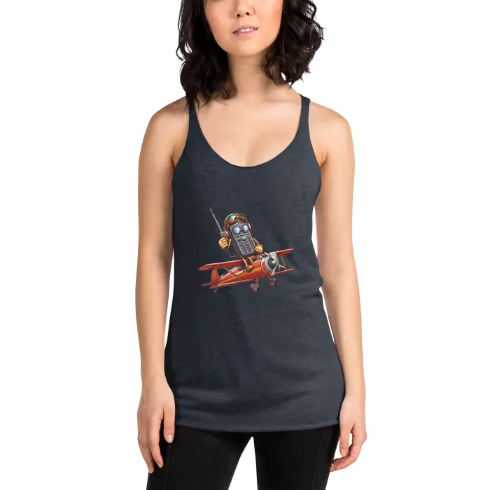 Women’s tank top with a cartoon airplane design.