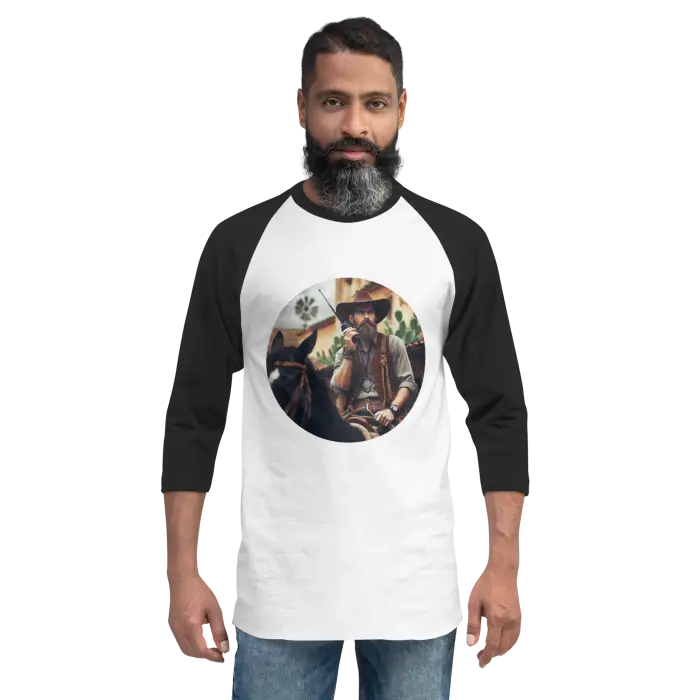 Black and white baseball tee.