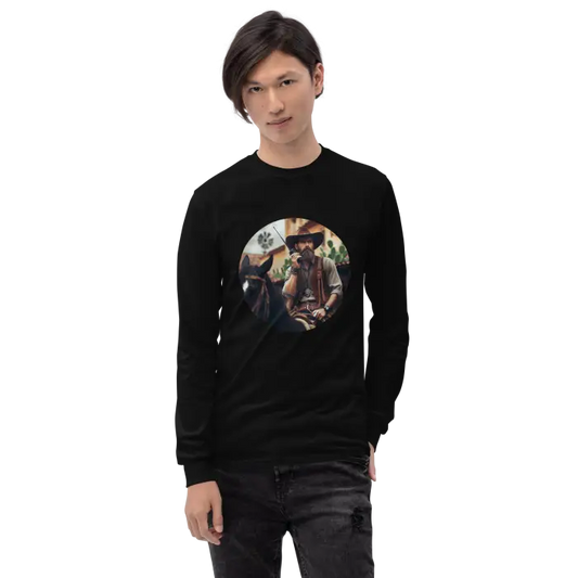 Black long-sleeved shirt with cowboy graphic.