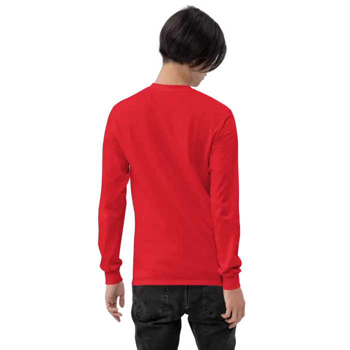Red long-sleeved shirt.