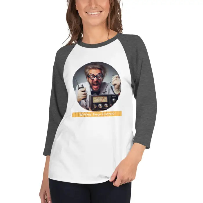 Gray and white raglan shirt.