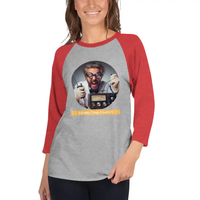 Red and gray raglan shirt.