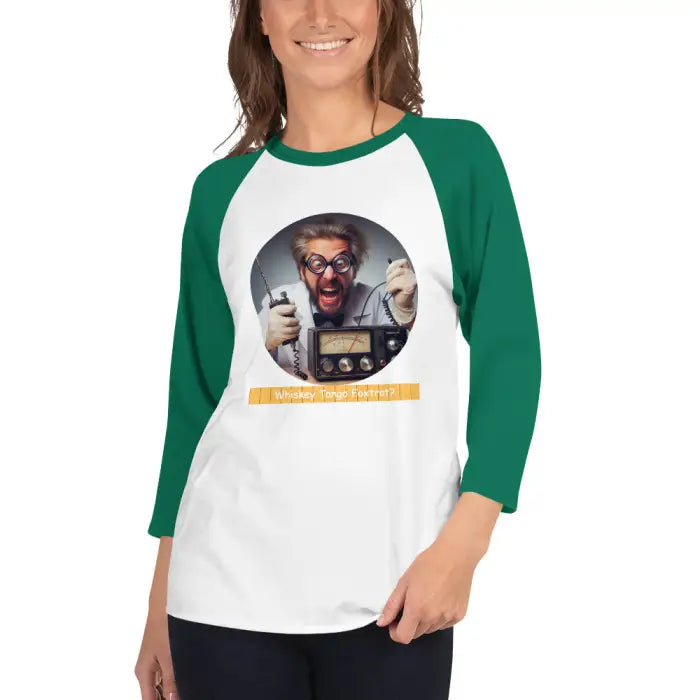 Green and white raglan shirt.