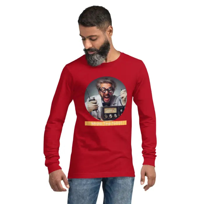 Red long-sleeved t-shirt.