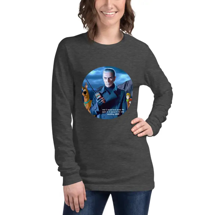 Gray long-sleeved shirt with a Scooby-Doo graphic.