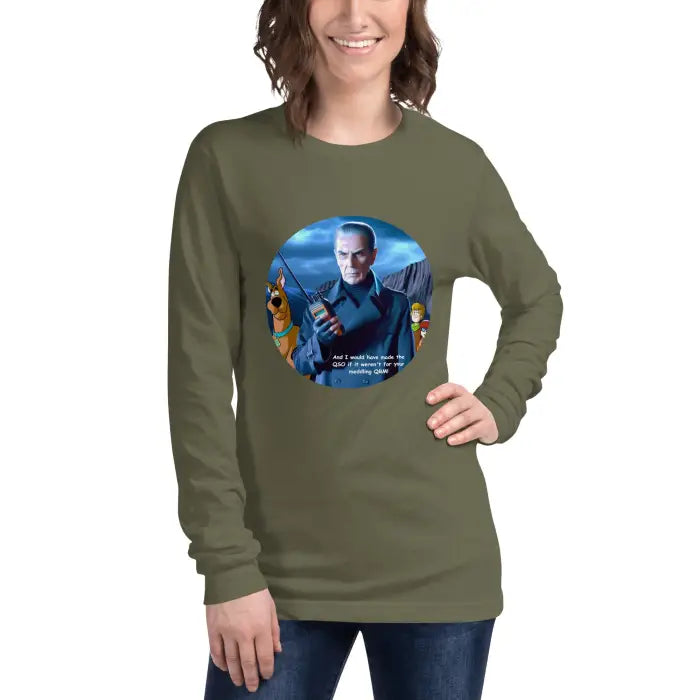 Olive green long-sleeved shirt.