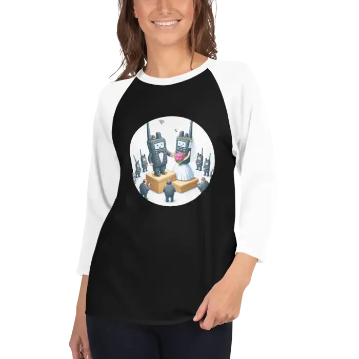 Black and white raglan shirt.