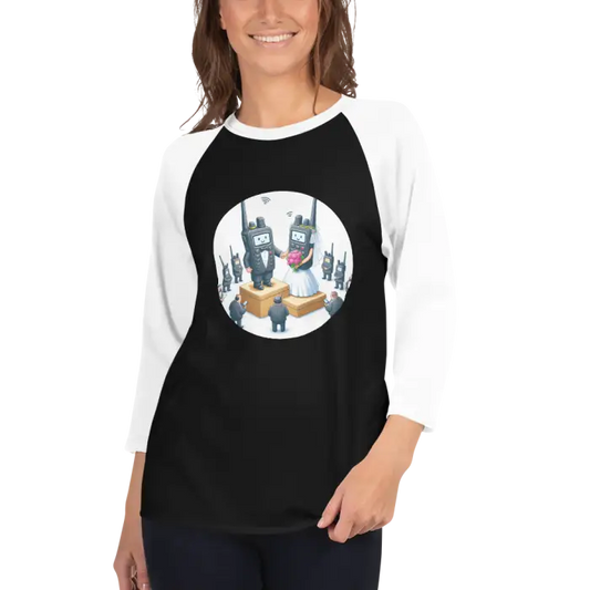 Black and white raglan shirt.