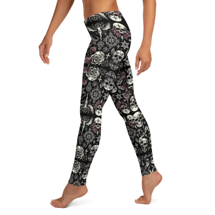 Skull and rose patterned leggings.
