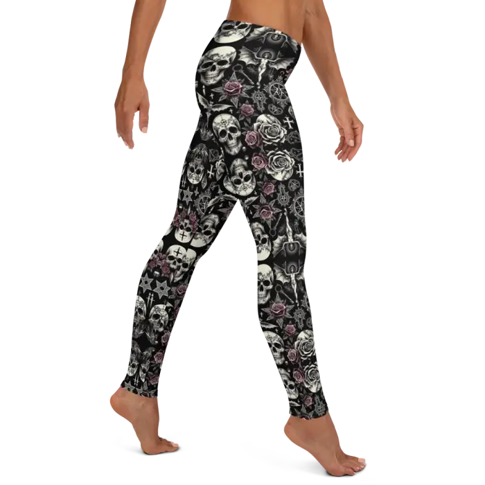 Skull and rose patterned leggings.