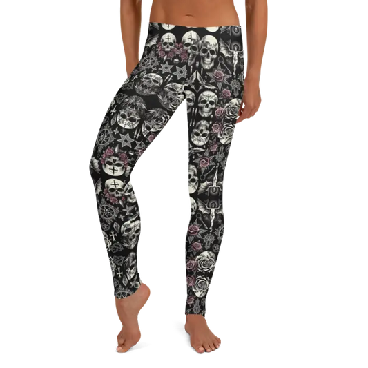Skull and rose patterned leggings.