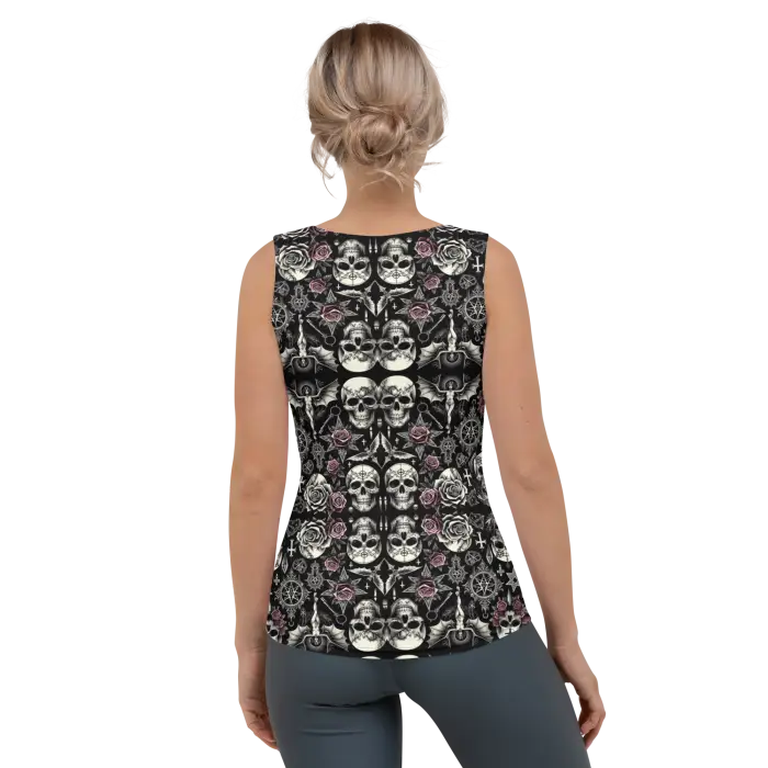 Skull-patterned sleeveless top.