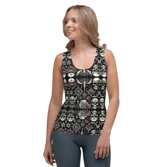 Skull-patterned tank top.